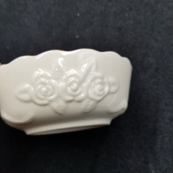 Vintage Lenox Round Bowl Dish Embossed Rose Blossom Ivory Cream Gold Candy Nut - Picture 2 of 5